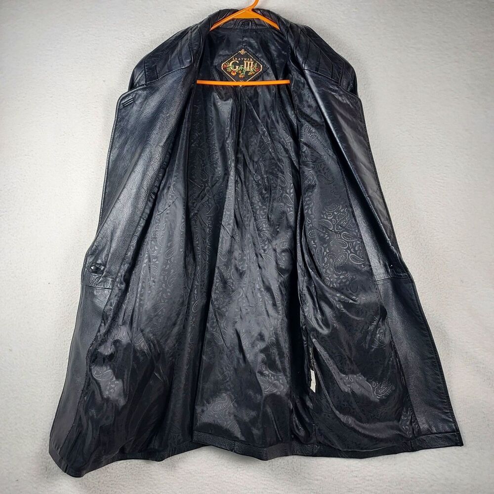 Vintage G-III Black Leather Coat Womens Medium Long Oversized Jacket - Picture 3 of 10